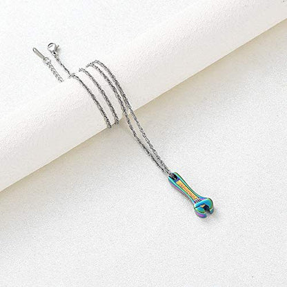 shajwo Wrench Urn Necklace for Ashes for Women Men Human Ashes Stainless Steel Hammer Cremation Jewelry for Ashes Pendant - color: Rainbow