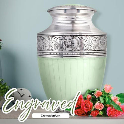 Alpha Living Home Cremation Urn for Human Ashes, Green & Silver - color: Green Silver, size: Hand Engraved