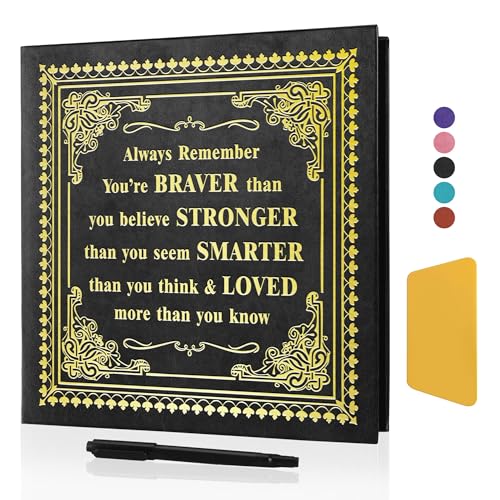 Inspirational Leather Photo Album - Magnetic Self-Stick Family Memory Book | DIY Scrapbook Holds 3x5, 4x6, 5x7, 6x8 Pictures, Motivational Scrapbook Journal for Couples, Graduation & Life Journey Gifts - color: black-always remember