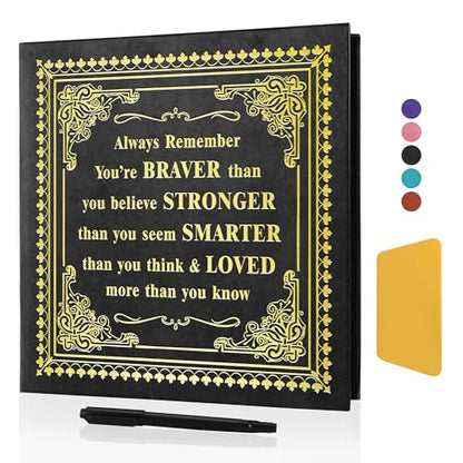 Inspirational Leather Photo Album - Magnetic Self-Stick Family Memory Book | DIY Scrapbook Holds 3x5, 4x6, 5x7, 6x8 Pictures, Motivational Scrapbook Journal for Couples, Graduation & Life Journey Gifts - color: black-always remember