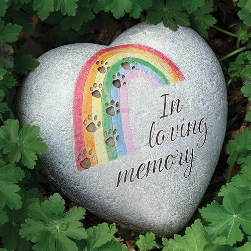 Roman, 6” H Rainbow Bridge Memorial Garden Stone, Heart-Shaped Pet Remembrance Décor, “in Loving Memory”