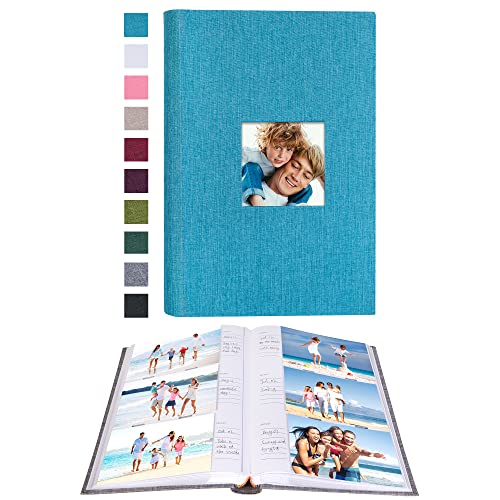 Mublalbum 4x6 Photo Album, 300 Pockets, Linen Cover,Blue | Linen Cover with Memo Areas, Front Window, Pictures Book with Horizontal Pockets for Wedding, Family, Baby, Vacation - color: Blue, size: 300 Horizontal Pockets