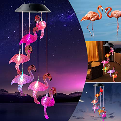 Flamingo Wind Chime, Bird windchimes, Solar Wind Chimes, Flamingo Decor, Wind-Chime Outdoor, Flamingogifts for Women, Gifts for Women, Mom Gifts, Gardengifts, Gardendecor, Yard Decor. - color: Flamingo