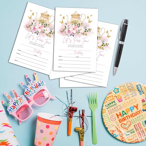 Birthday Invitations - Princess Tea Party Birthday Invites with Envelopes(25-Count) - Floral Brunch Fill-in Party Invite Cards for Girls Kids Party Supplies Favors - A11 - style: Princess Tea Party