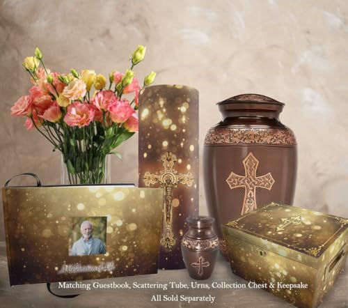 Bronze Cross Cremation Urns for Human Ashes Adult Male & Female Urns - color: Brushed Bronze - Engraved Ribbon, size: Extra Large