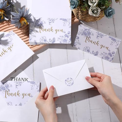 Fumete 50 Set Funeral Thank You Cards, Blue Floral - style: Blue Floral