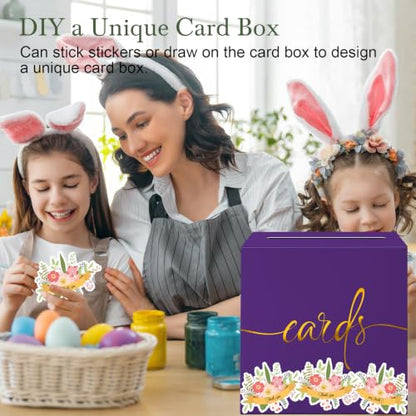 Purple Card Box with Gold Foil Design, Paperboard 8.7" Gift Card Holder for Wedding Graduation Birthday Party Reception Retirement Anniversary Bridal & Baby Shower - color: Purple Card Box with Gold Foil, size: 8.7×8.7×8.7Inch(1 Pack)
