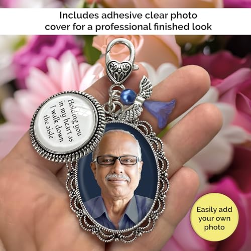 Something Blue Bouquet Charm for Wedding Memory Charm with DIY Photo Frame for Wedding Bouquet And Resizer