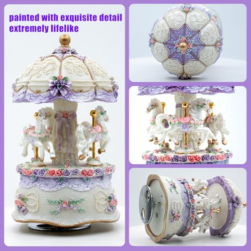 Carousel Music Box,Luxury Color Change LED Light ,Luminous Rotating 3-horse | Luminous Music Box, musical box with Gift Box for Girls Birthday Valentine Gift (You are My Sunshine, Purple) - color: Purple, style: You are My Sunshine