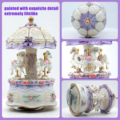 Carousel Music Box,Luxury Color Change LED Light ,Luminous Rotating 3-horse | Luminous Music Box, musical box with Gift Box for Girls Birthday Valentine Gift (You are My Sunshine, Purple) - color: Purple, style: You are My Sunshine