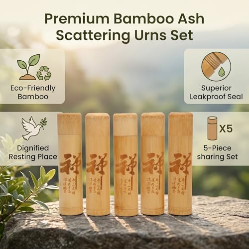 AYNEFY 5pcs Strong Leakproof Bamboo Scattering Urns for Ashes Resting Place, Carved Pattern Containers for Scattering Tubes, AYNEFYg4da1uni3b