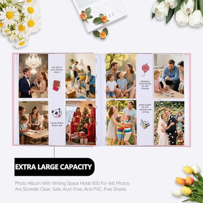 Photo Album 4x6 Vertical 600 Photos with Writing Space, Pink - color: Pink