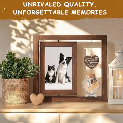 XWZO dog memorial gifts for loss of dog sympathy gift pet memorial gifts for dogs Rotating Wooden Frame for 4x6 Photo & pet fur keepsake sympathy gift