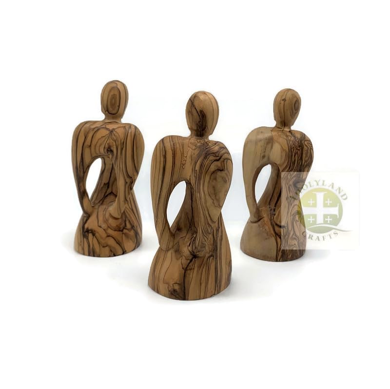 Praying Angel Figurine, Olive Wood Guardian Angel Figurine Handmade in the Holy Land, Angel Decorations for Home, Encouragement Present, Angel for Sympathy Gift, Remembrance Angel Statue