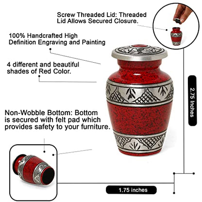 Small Urns for Human Ashes of Adult Male Female | Set of 4 Red Keepsake Vials for Funeral Remains with A Paper Funnel 4 Velvet Bags and A Beautiful Gift Box | Keepsakes and Urns - color: Red