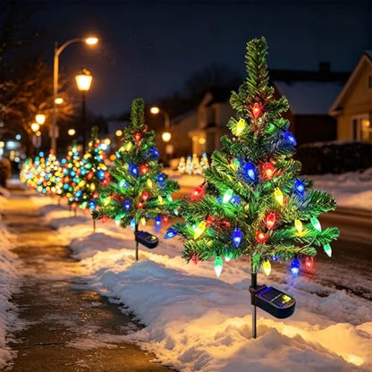 Windpnn 2Pack Solar Christmas Tree Lights Outdoor Decorations, with 40 Strawberry Lights Waterproof Pathway Lights for Garden Patio Yard Cemetery Decor