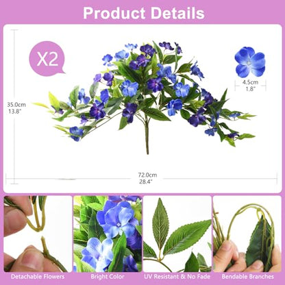 Hommyea Artificial Flowers for Outdoor, 2 PSC UV Resistant Fake Plants - color: Deep&light Blue