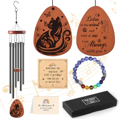 Memorial Gifts for Loss of Cat - Rainbow Bridge Pet Memorial Wind Chimes for Loss of Cats Pet Sympathy Remembrance Gift in Memory of Cat Wind Chimes for Outside Garden Patio Condolence - color: Cat Memorial