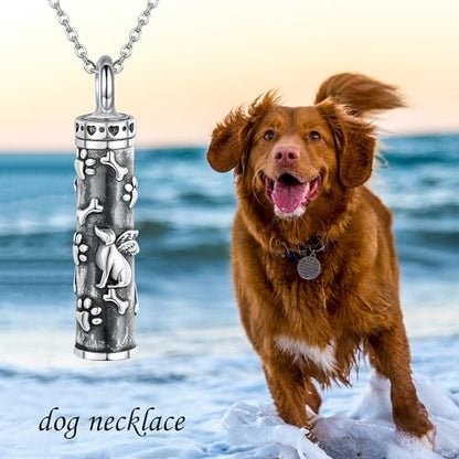 Urn Necklace for Ashes 925 Sterling Silver Cat/Fox/Dog/Opal/Guitar Pet Cremation Memorial Keepsake Jewelry for Ashes for Women - style: dog