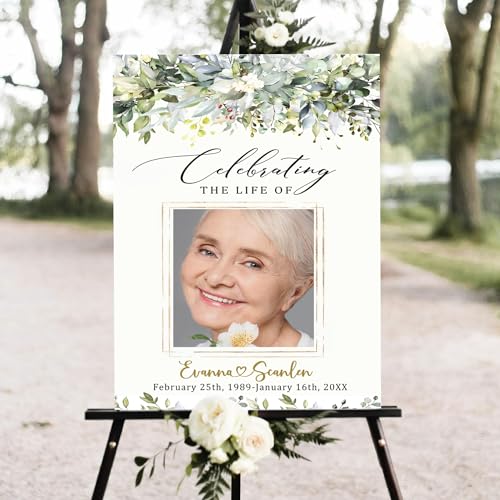 Greenery Funeral Welcome Sign, Celebration of Life, In Loving Memory Sign, Large Funeral Sign, Memorial Sign, Funeral Decor, Bundle Greenery Funeral Sign, Funeral program - color: #Version 09