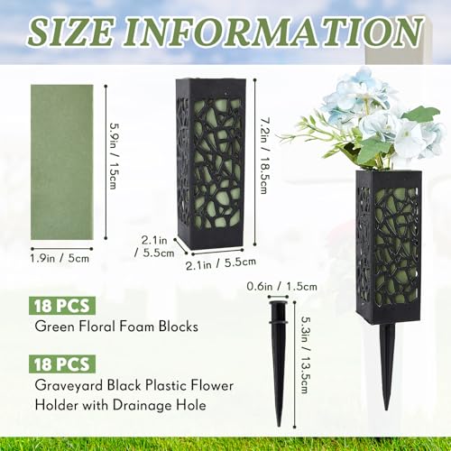 36 Pcs 12 Inch Cemetery Flower Vase with Ground Spikes & Foam for Memorials