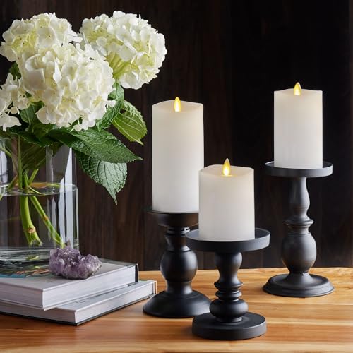 Luminara Realistic Flameless LED Candle White Set of 3, Battery Operated with Remote Control, Moving Flame Pillar Timer Funtion Melted Top Safe - color: White