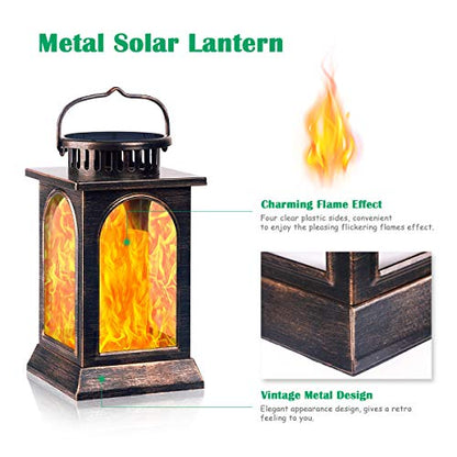 TomCare Flickering Flame Solar Lights Outdoor Metal Hanging Lantern, 2 Pack - size: 2 Pack, style: Gorgeous-Bronze