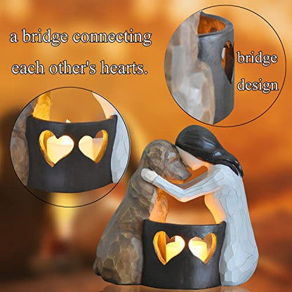 Dog Memorial Gifts，Pet Loss Gifts，Hand-Sculpted Dogs Passing Away Sympathy Gift，Remembrance Gift ，Dog Lovers Candle Holder Statue with LED Candle