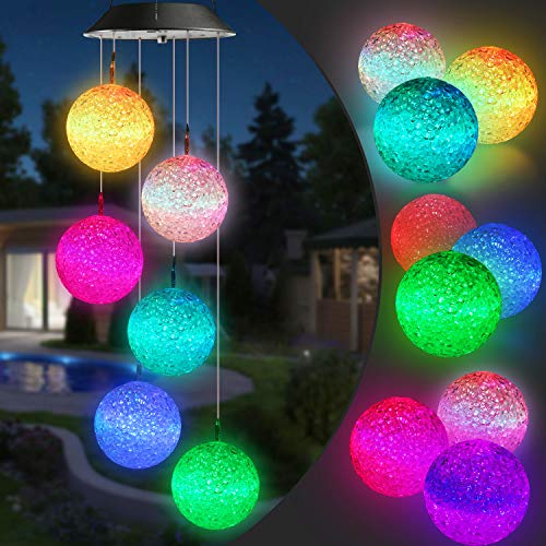 Toodour Solar Wind Chime, Color Changing Ball Wind Chimes Gifts for Mom | LED Decorative Mobile, Gifts for Grandma, Waterproof Outdoor Solar Lights for Garden Patio Party Yard Window Outdoor Decor - color: Ball