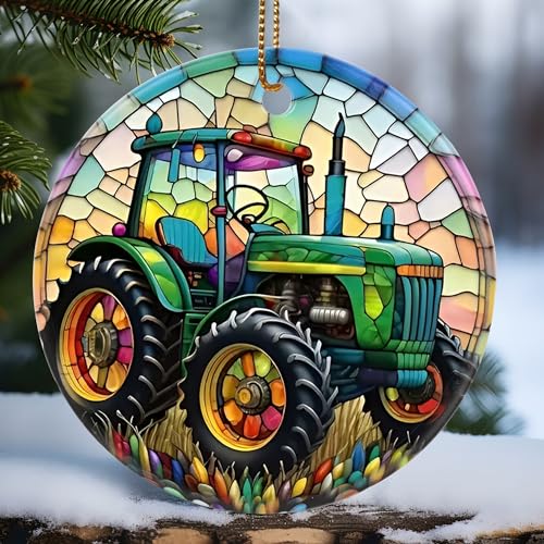 Touber Christmas Ornament, Christmas Decoration, Holiday Present Idea, Heirloom Keepsake, Round Ceramic, Gift Exchange, Gift Idea, Tractor - color: Tractor
