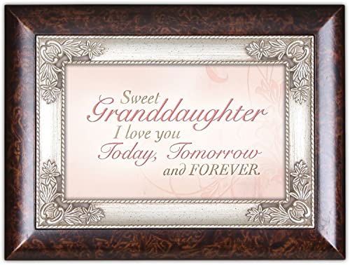 Cottage Garden Sweet Granddaughter Dark Wood Finish Jewelry Music Box Plays Tune You are My Sunshine