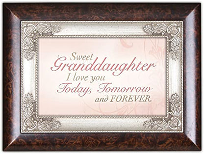 Cottage Garden Sweet Granddaughter Dark Wood Finish Jewelry Music Box Plays Tune You are My Sunshine