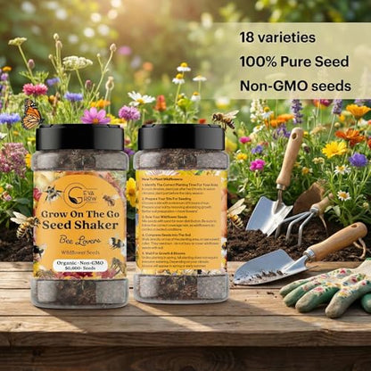 Mini Wildflower Seed Shaker - Save The Bees Seed Mix, by GevaGrow | 80,000+ Seeds | Pollinator & Bee Attracting Flower Seeds Bulk for Planting in Pots & Outdoor Gardens | 2 Ounce - size: 2oz Shaker, style: Save The Bees Mix