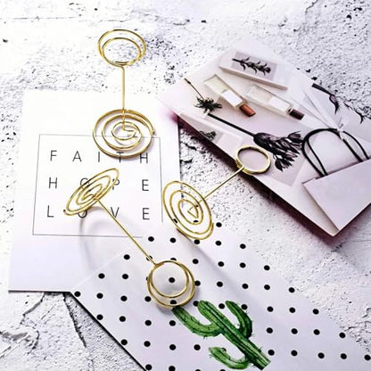 TecUnite 24 pcs 3.35 Inch Picture Clips Table Place Photos Card Holder Gold | number Cards Holds Menus Name, Wedding Reception Birthday Party Centerpieces, Durable Metal Wire,Spiral Base - color: Gold