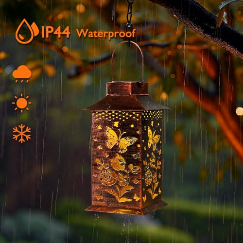 Homemory Gifts for Women, Butterfly Solar Lanterns Outdoor Waterproof | Solar Decoration with Led Glow and Waterproof Metal Design, Ideal for Garden, Yard, Patio, Porch, Birthday Gifts - style: Butterfly Square