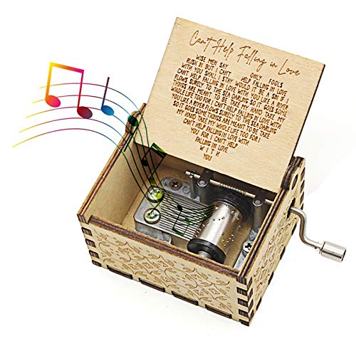 Can't Help Falling in Love Wood Music Box, Antique Engraved Music Boxes | Wooden Music Box Gifts for Lover, Boyfriend, Girlfriend, Husband,Wife (WOOD) - color: Wood