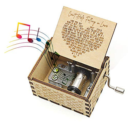 Can't Help Falling in Love Wood Music Box, Antique Engraved Music Boxes | Wooden Music Box Gifts for Lover, Boyfriend, Girlfriend, Husband,Wife (WOOD) - color: Wood