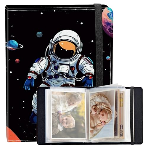 Photo Album 4x6 120 Photos Small Capacity PU Leather Cover, Astronaut in Outer Space Mini Photo Album 4x6 with Elastic band, Birthday Christmas Photo Albums Wedding Anniversary - color: Astronaut in Outer Space, size: 4*6 Holds 120 Photos