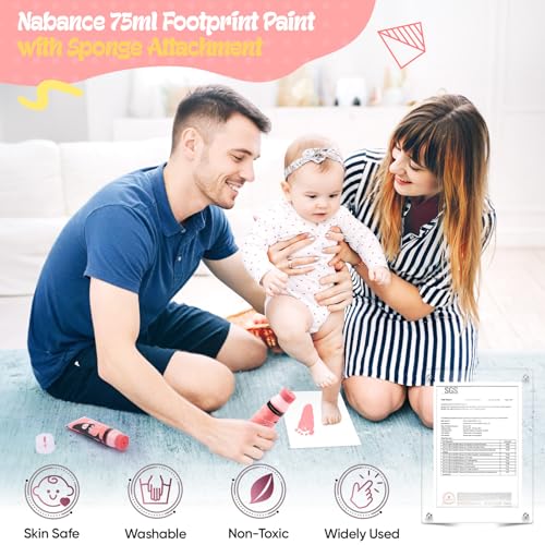 Nabance 2.54 fl oz Bright Pink Baby Hand and Footprint Friendly Ink Paint, Dog Cat Paw Print Safe Ink, Non-Toxic Acid-Free, Safe Gentle for Home School Christmas New Year DIY Keepsake Stamp - color: Bright Pink
