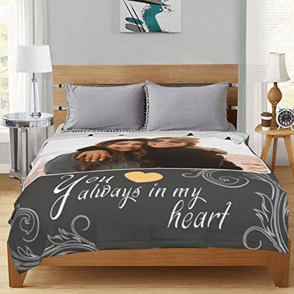 Personalized Memorial Blanket with Photos in Loving Memory for Loved Ones Lost, Custom Gift Loss of Dad Mom Son Daughter, Bereavement Sympathy (Style 4) - color: Gray