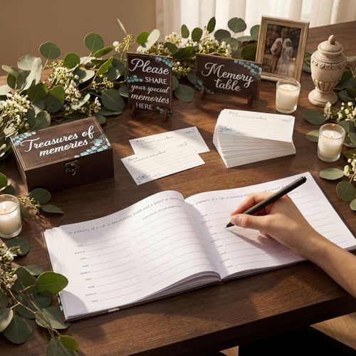 Celebration of Life Guest Book Funeral Memory Cards, Greenery - style: Greenery
