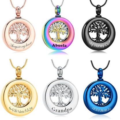 Hearbeingt Tree of Life Urn Necklaces for Ashes Circle Cremation Jewelry - color: A-Customize