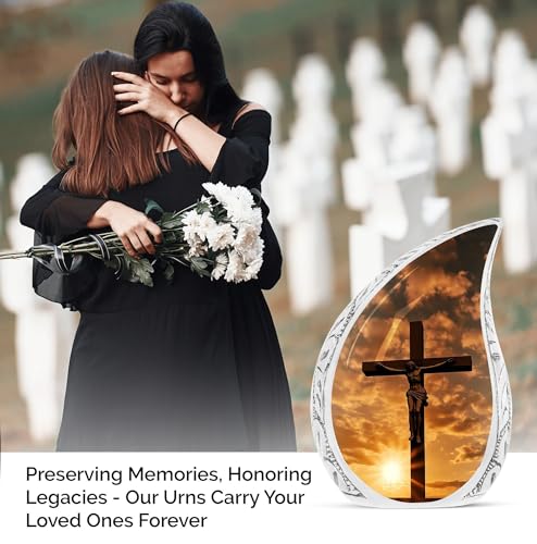 Jesus Christ Sunset Funeral Urns for Human Ashes Adult Father - Large Urn for Human Ashes Adult Mother - Cremation Gift for Burial - 10inch & 200 Cubic Inches Capacity Include Velvet Bag - color: Jesus Christwith Sunset