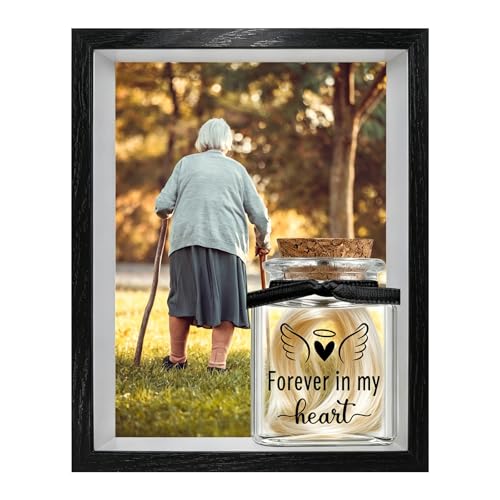Personalization Memorial Photo Frame with Glass Keepsake Jar，Perfect for Preserving Loved One’s Hair & Memories，Sympathy Bereavement Gift - Holds 4x6 inch pictures (Black 3) - color: Black 3