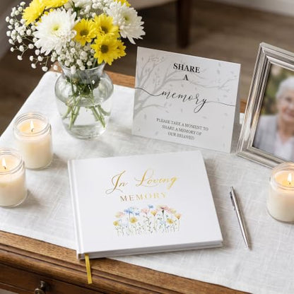 Funeral Guest Book for Memorial Service, in Loving Memory 9x7.5 - color: White Flower