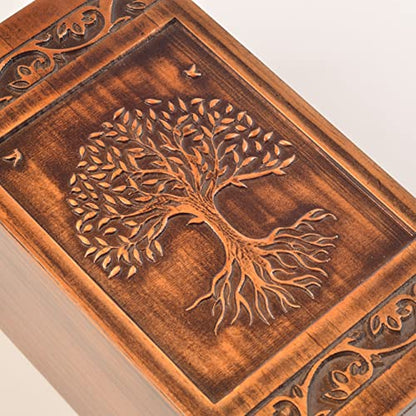 Handmade Wooden Engraved Urn for Human Ashes 250lbs Adult Male Female Satin Bag Tree of Life Cremation urns pet Dog cat Box
