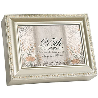 Cottage Garden 25th Anniversary Silvertone Rope Trim Jewelry Music Box Plays Unchained Melody