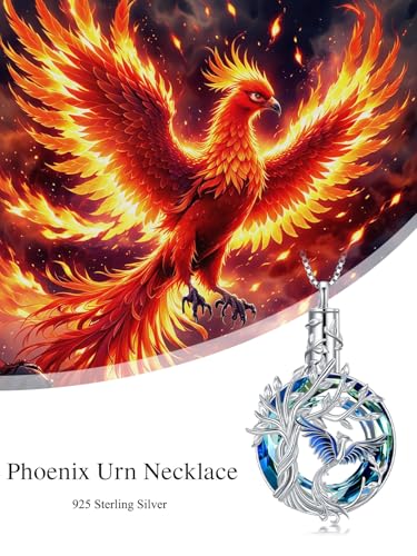 TOUPOP Phoenix Urn Necklace Cremation Jewelry for Ashes 925 Sterling Silver Crystal Phoenix Pendant with Funnel Filler Memorial Jewelry Gifts for Women - color: 01-Blue Phoenix