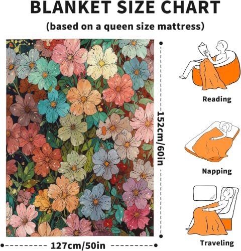 Colorful Flowers Fleece Throw Blanket, Flannel Blankets for Couch 50"×60" - color: Colorful Flowers