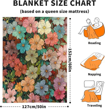 Colorful Flowers Fleece Throw Blanket, Flannel Blankets for Couch 50"×60" - color: Colorful Flowers